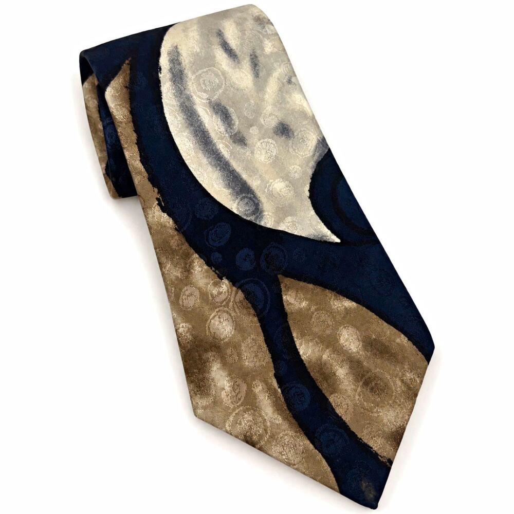 Pierre Cardin Vintage 100% Silk Tie Black Taupe Abstract Designer Retro